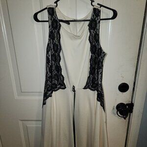 Maurcies Ivory and Black Lace dress, 14
